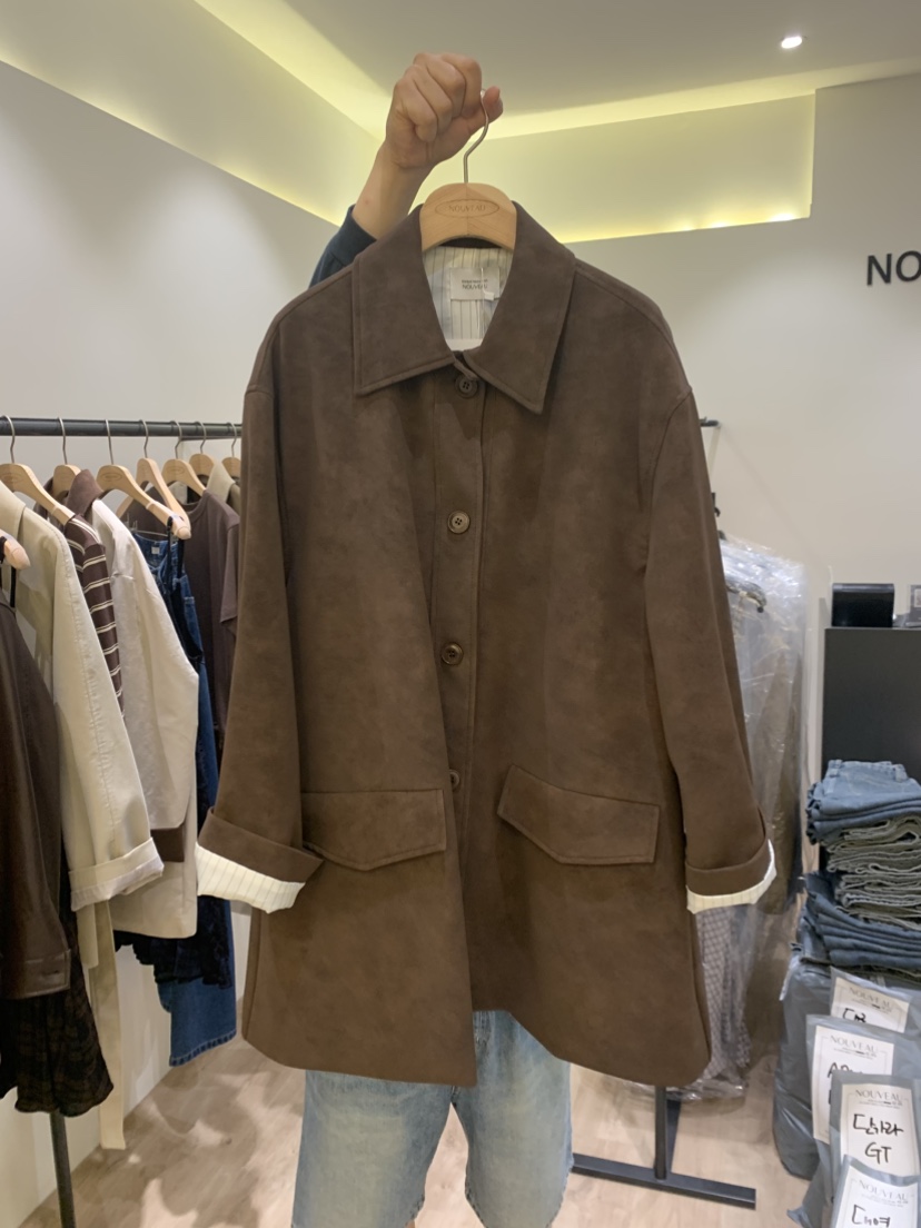 NOUVEAU韓國代購㊣女裝新品時尚25秋冬休閑真品推薦中長款大衣NOUVEAU中長款大衣圖色2
