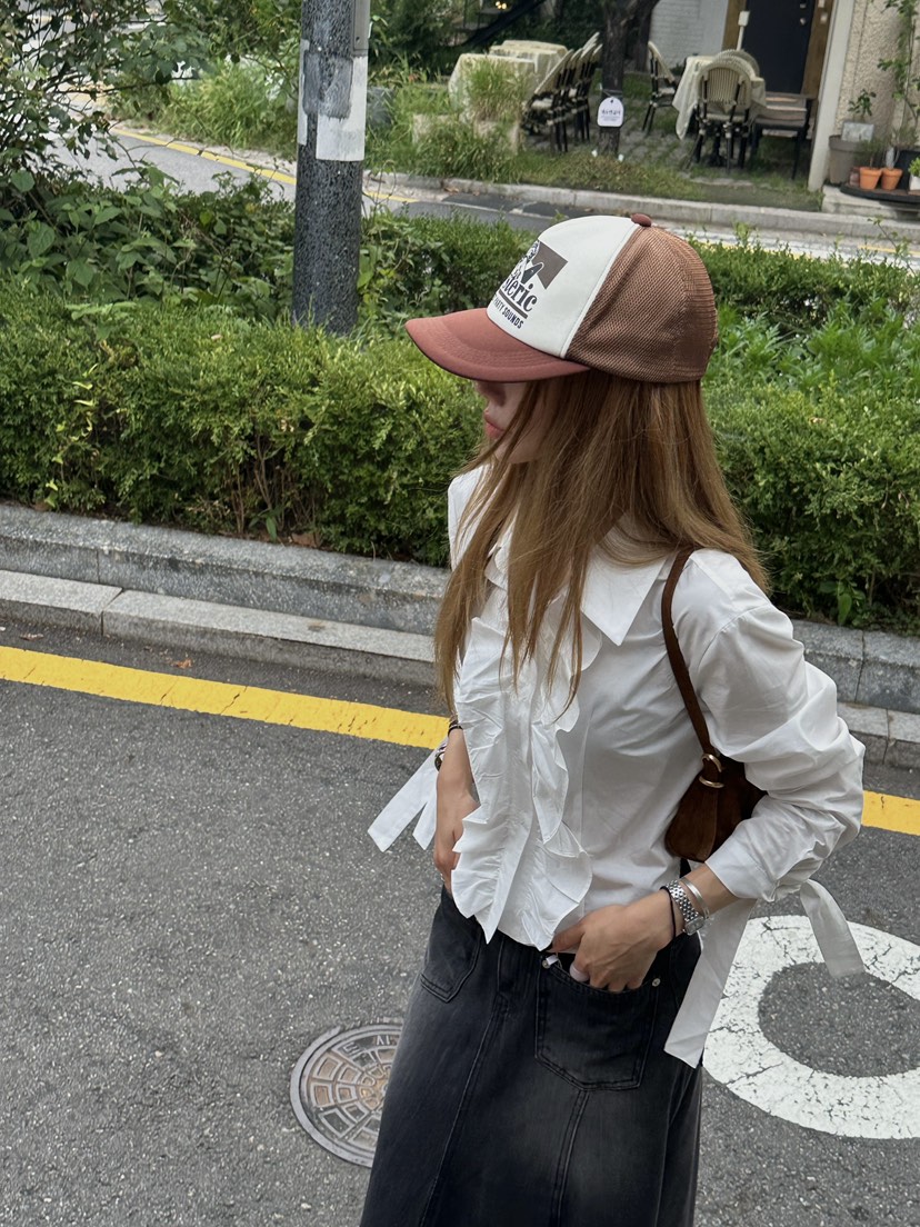 ZEROZERO東大門㊣代購女士新款人氣休閑時尚襯衫蕾絲衫荷葉邊ZEROZERO襯衫/蕾絲衫