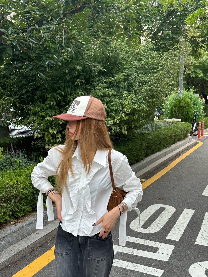 ZEROZERO東大門㊣代購女士新款人氣休閑時尚襯衫蕾絲衫荷葉邊ZEROZERO襯衫/蕾絲衫