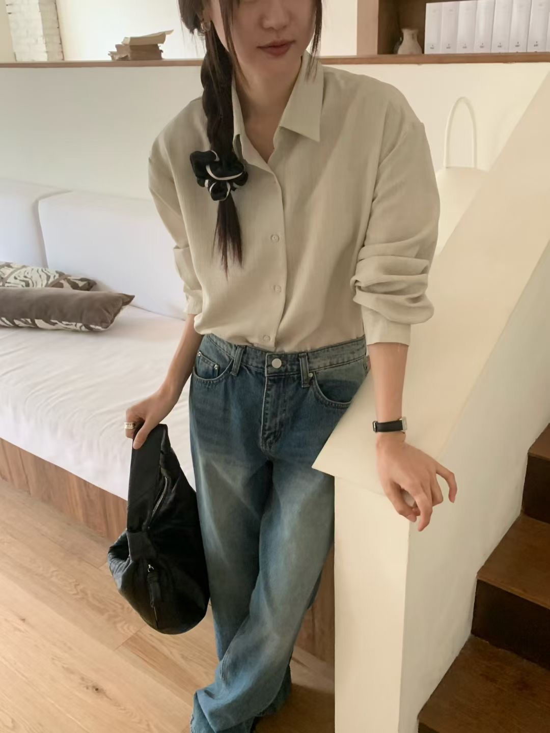 DINING東大門㊣實拍女士新品25秋冬休閑人氣推薦襯衫蕾絲衫DINING襯衫/蕾絲衫圖色2