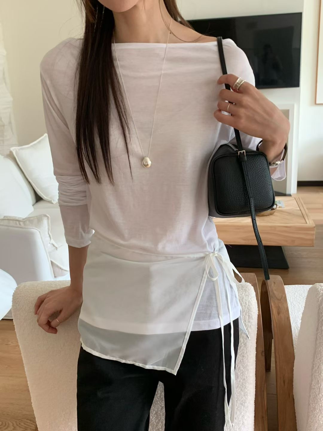 DINING韓國代購㊣女士新款職業熱賣休閑長袖T恤不含屁簾雪紡DINING長袖T恤