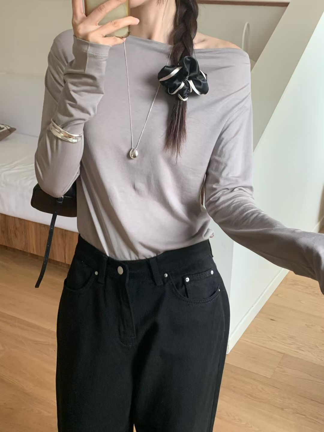 DINING韓國代購㊣女士新款職業熱賣休閑長袖T恤不含屁簾雪紡DINING長袖T恤