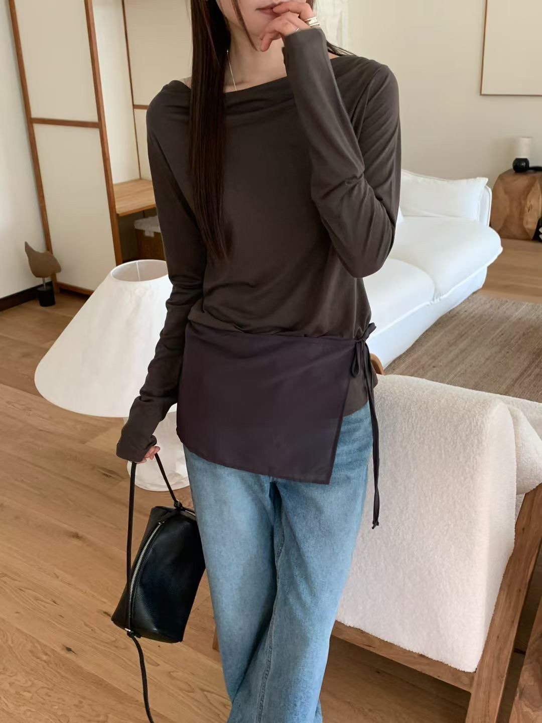 DINING韓國代購㊣女士新款職業熱賣休閑長袖T恤不含屁簾雪紡DINING長袖T恤圖色3