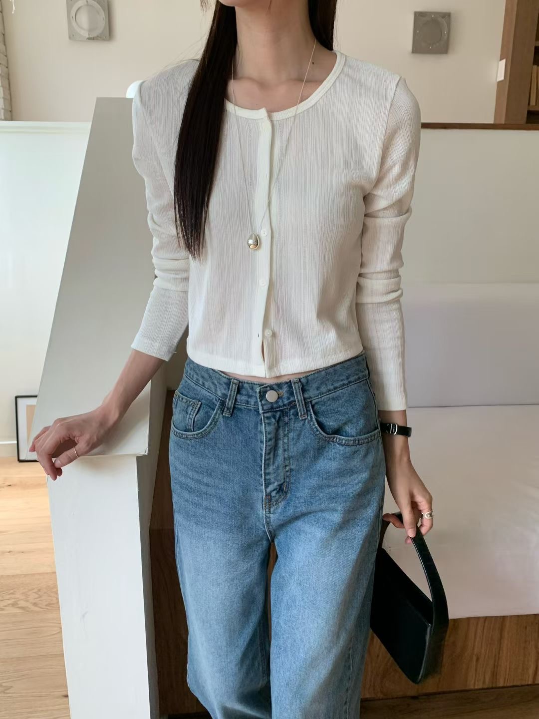 DINING東大門㊣直郵女裝新品時尚職業25秋冬熱賣針織衫開衫DINING針織衫圖色2