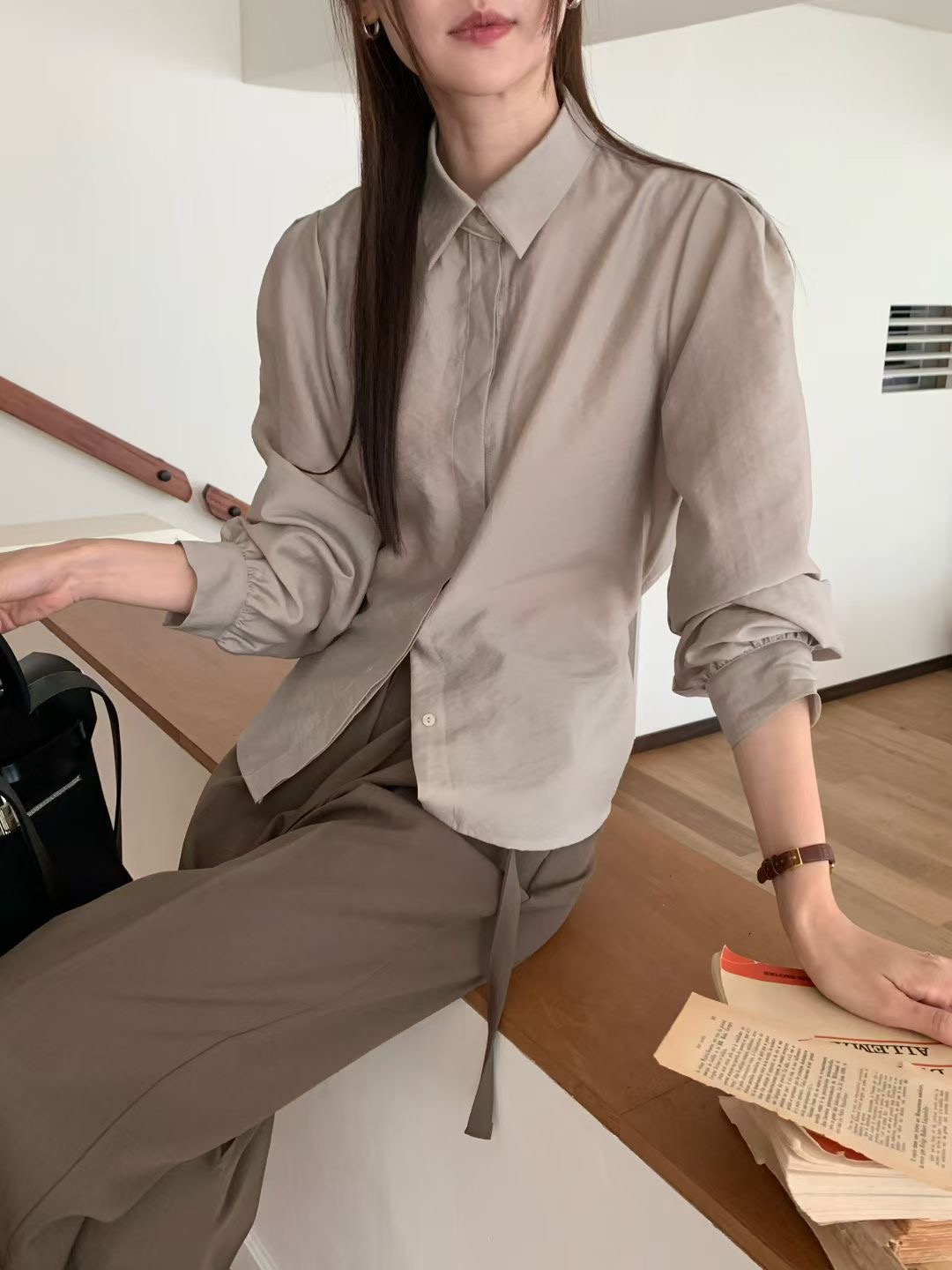 DINING韓國直郵㊣女士新品職業時尚人氣25秋冬襯衫蕾絲衫蕾絲DINING襯衫/蕾絲衫
