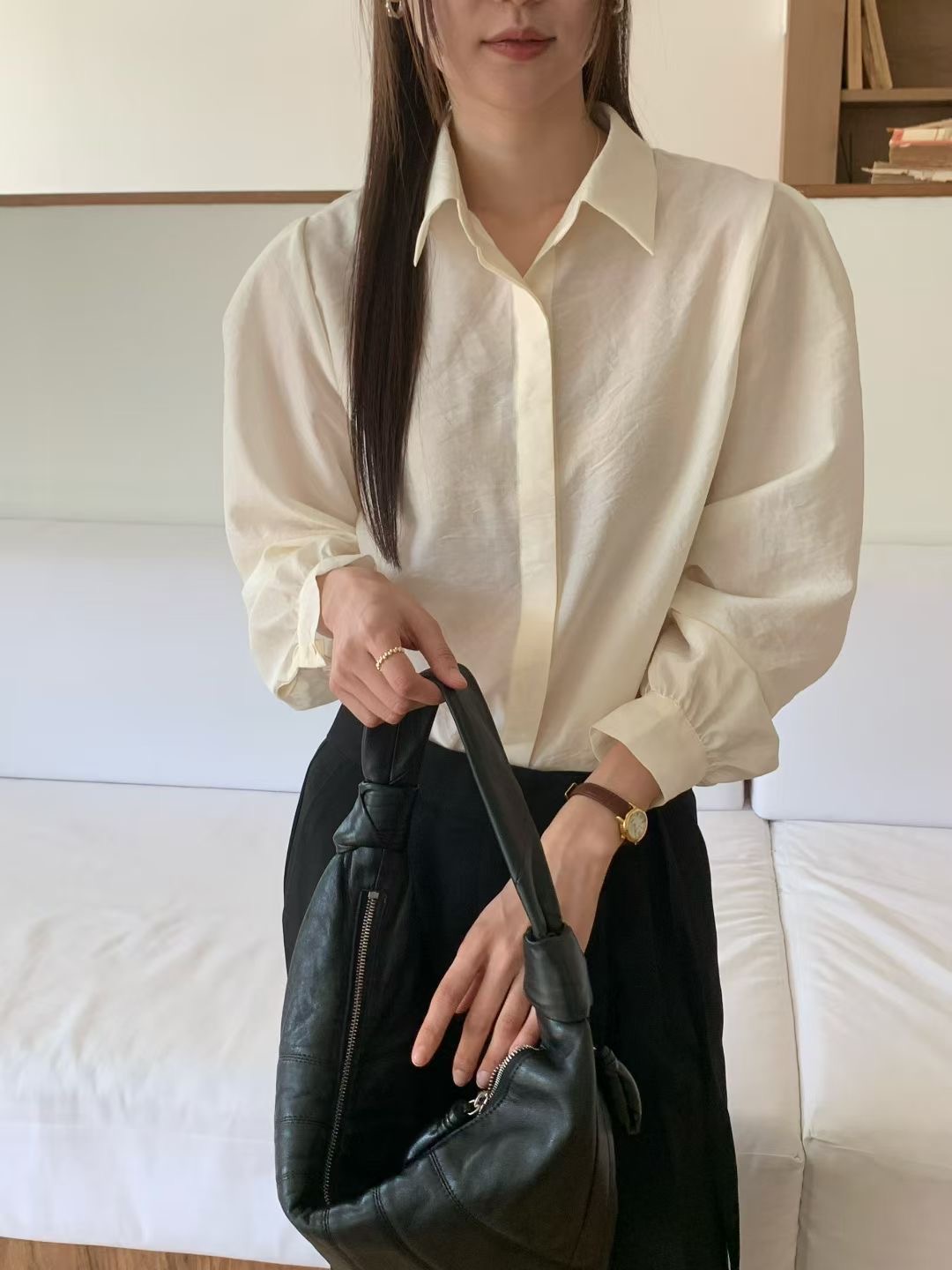 DINING韓國直郵㊣女士新品職業時尚人氣25秋冬襯衫蕾絲衫蕾絲DINING襯衫/蕾絲衫圖色2