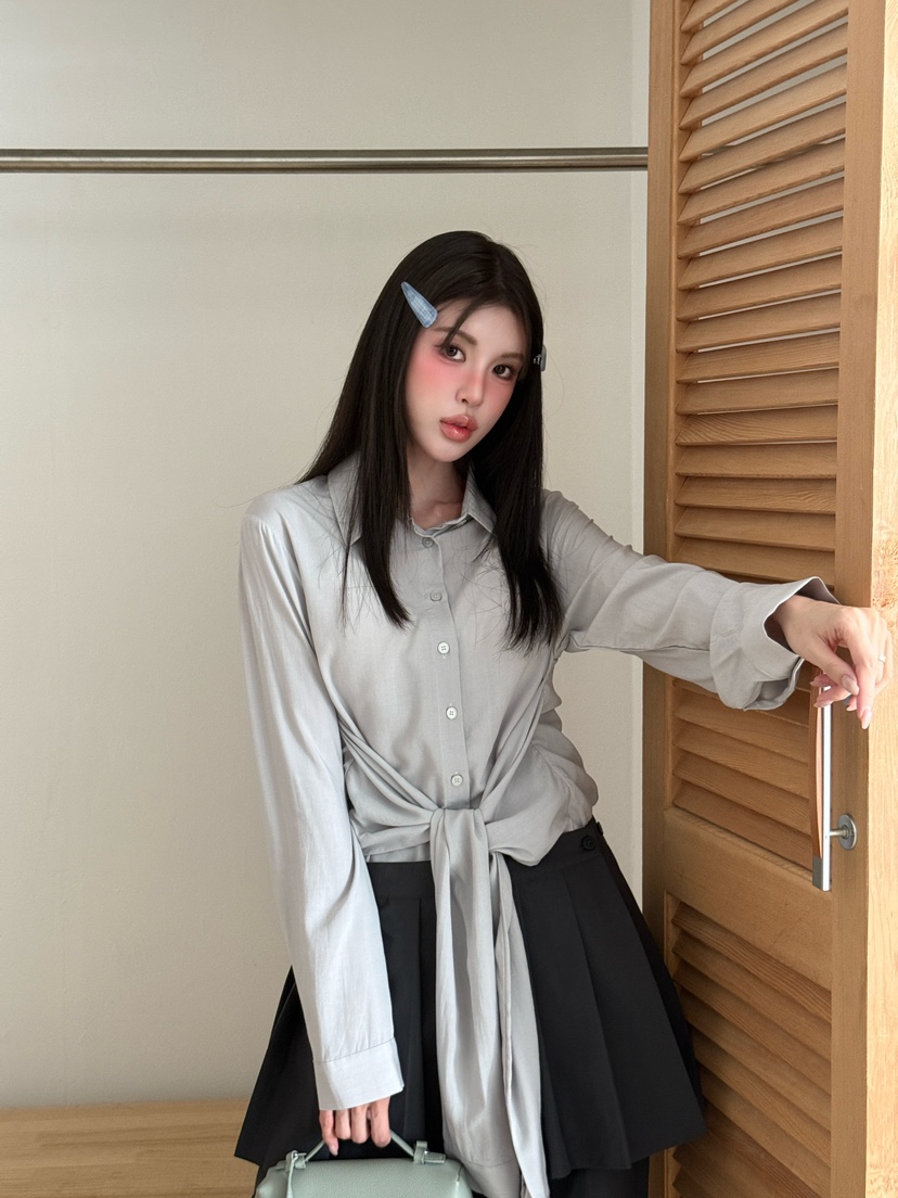 MARKE-P韓國代購㊣女裝新款休閑推薦熱賣襯衫蕾絲衫天絲羅紋MARKE-P襯衫/蕾絲衫