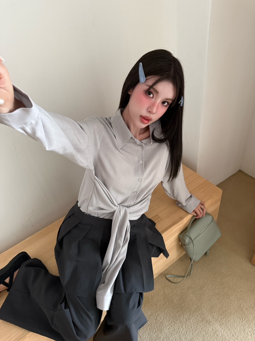 MARKE-P韓國代購㊣女裝新款休閑推薦熱賣襯衫蕾絲衫天絲羅紋MARKE-P襯衫/蕾絲衫