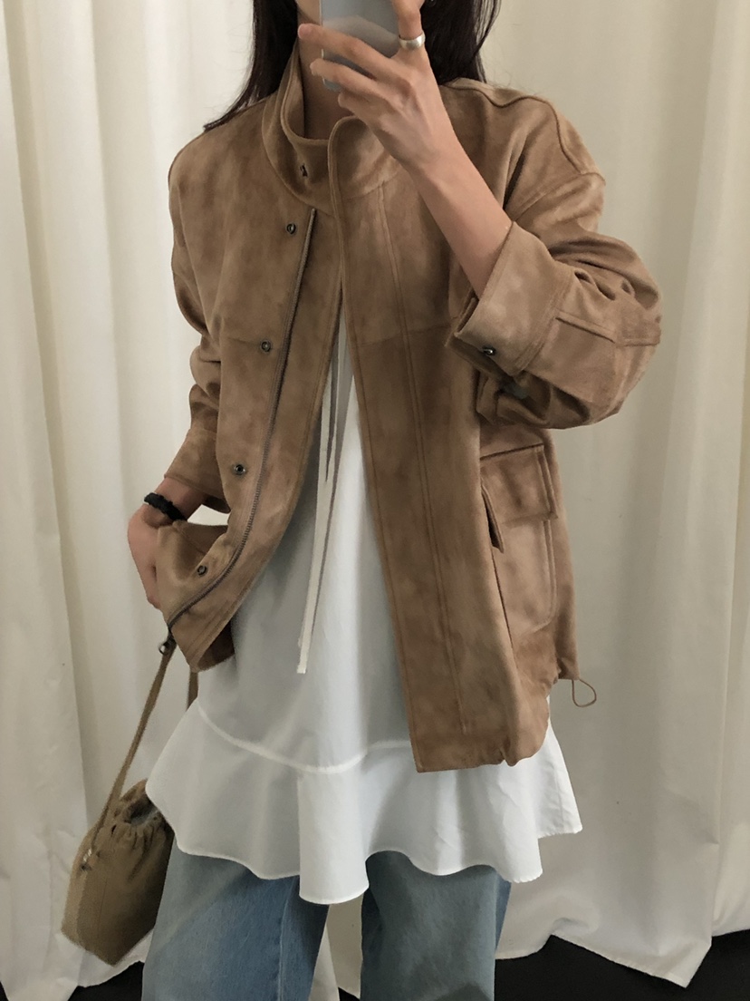 LONG PEAK韓國代購㊣女裝新款推薦休閑時尚25秋冬夾克絨面革LONG PEAK夾克