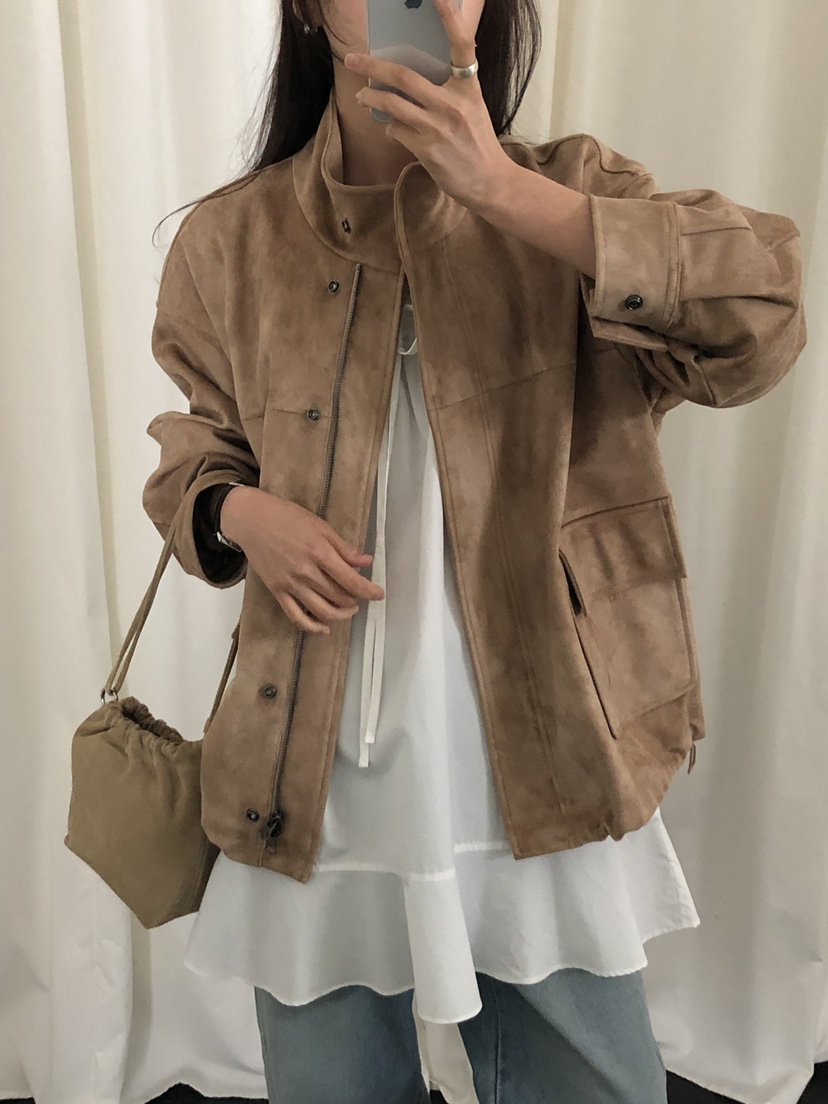 LONG PEAK韓國代購㊣女裝新款推薦休閑時尚25秋冬夾克絨面革LONG PEAK夾克