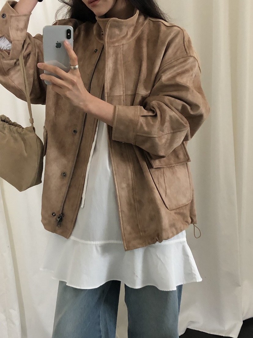LONG PEAK韓國代購㊣女裝新款推薦休閑時尚25秋冬夾克絨面革LONG PEAK夾克