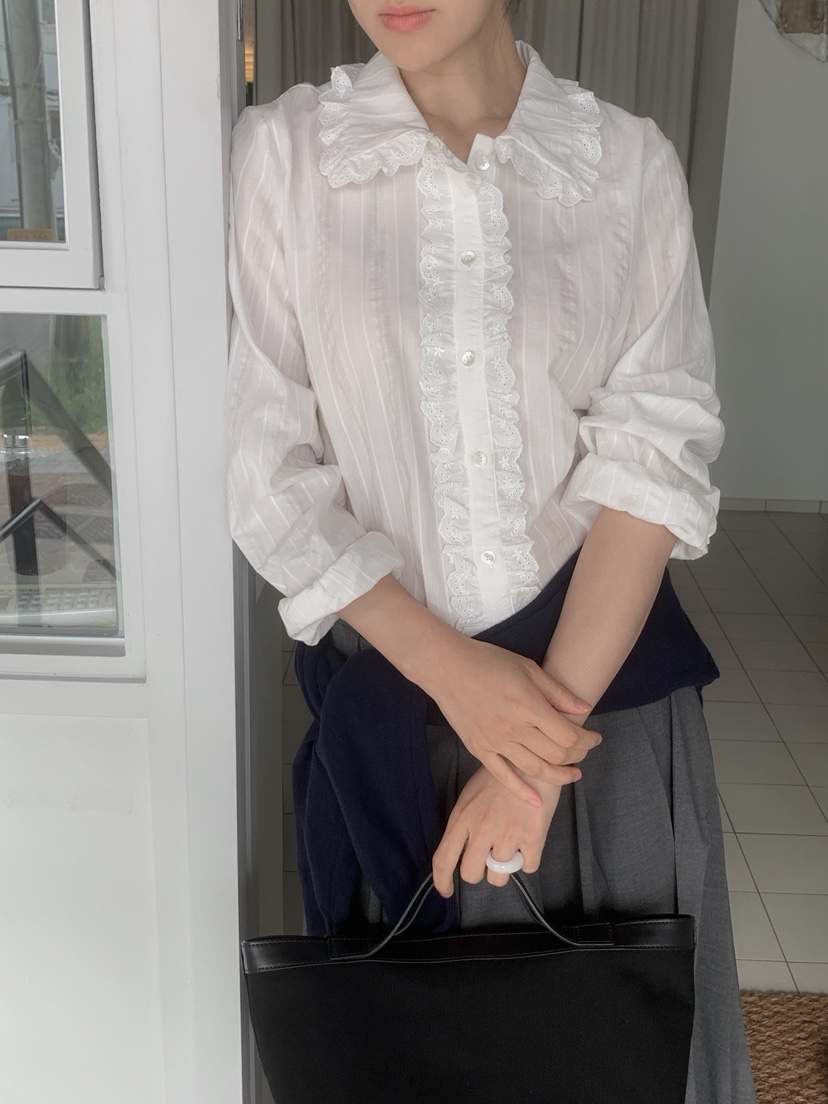 LONG PEAK韓國代購㊣女士新款推薦休閑25秋冬職業襯衫蕾絲衫LONG PEAK襯衫/蕾絲衫