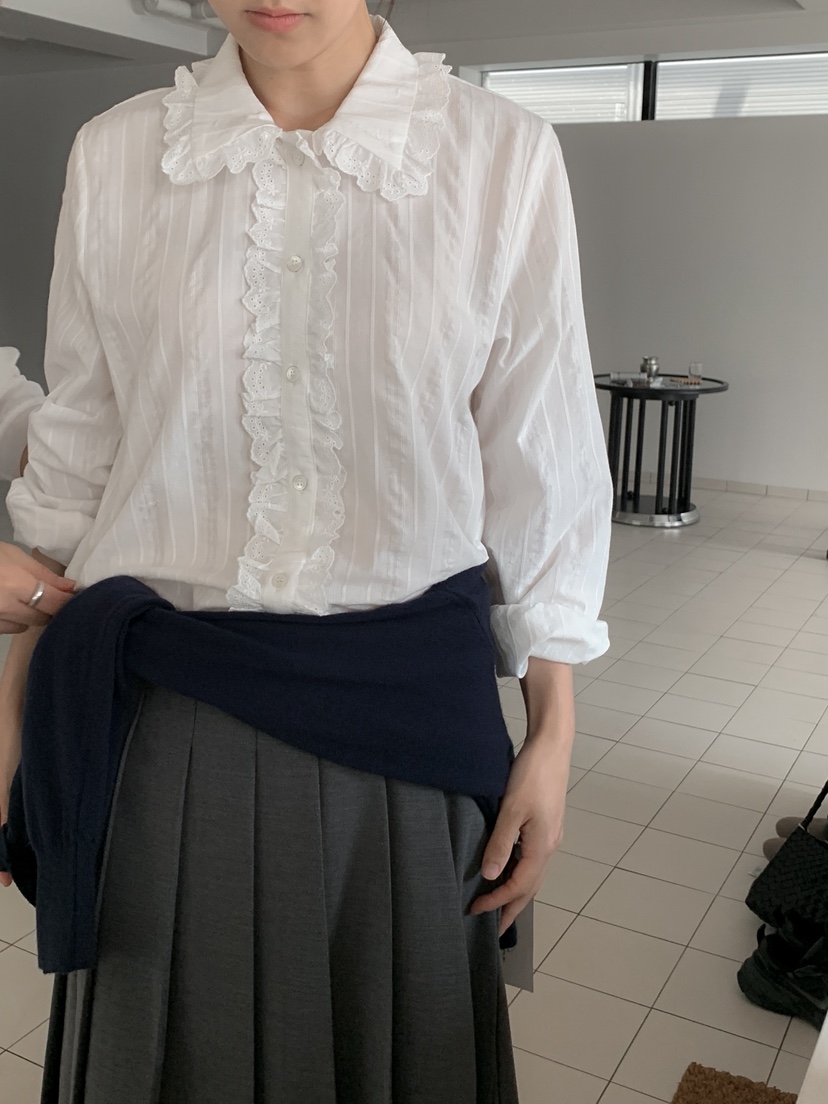 LONG PEAK韓國代購㊣女士新款推薦休閑25秋冬職業襯衫蕾絲衫LONG PEAK襯衫/蕾絲衫