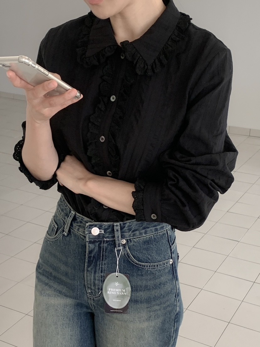 LONG PEAK韓國代購㊣女士新款推薦休閑25秋冬職業襯衫蕾絲衫LONG PEAK襯衫/蕾絲衫