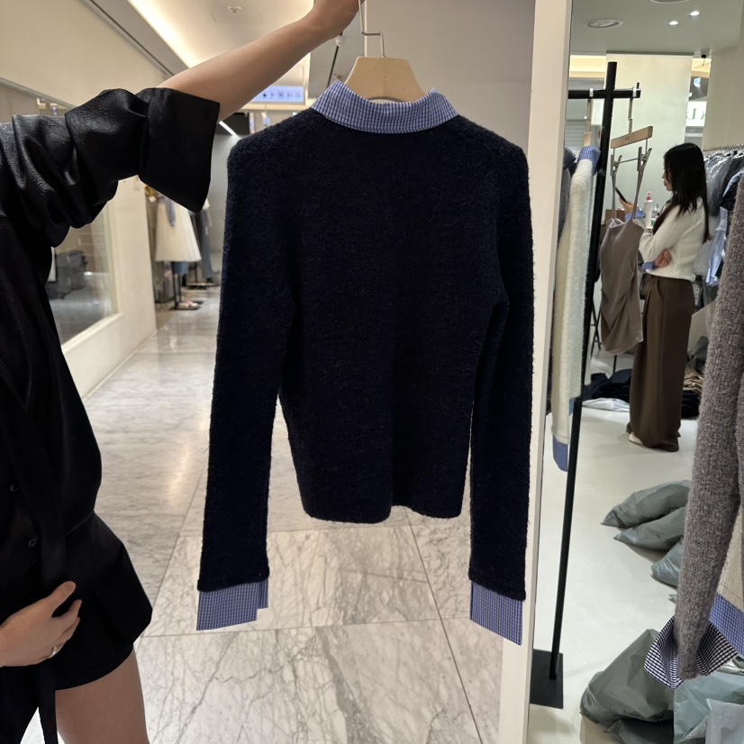 BES東大門㊣實拍女裝新款職業真品時尚推薦休閑針織衫羊毛格紋BES SEOUL針織衫