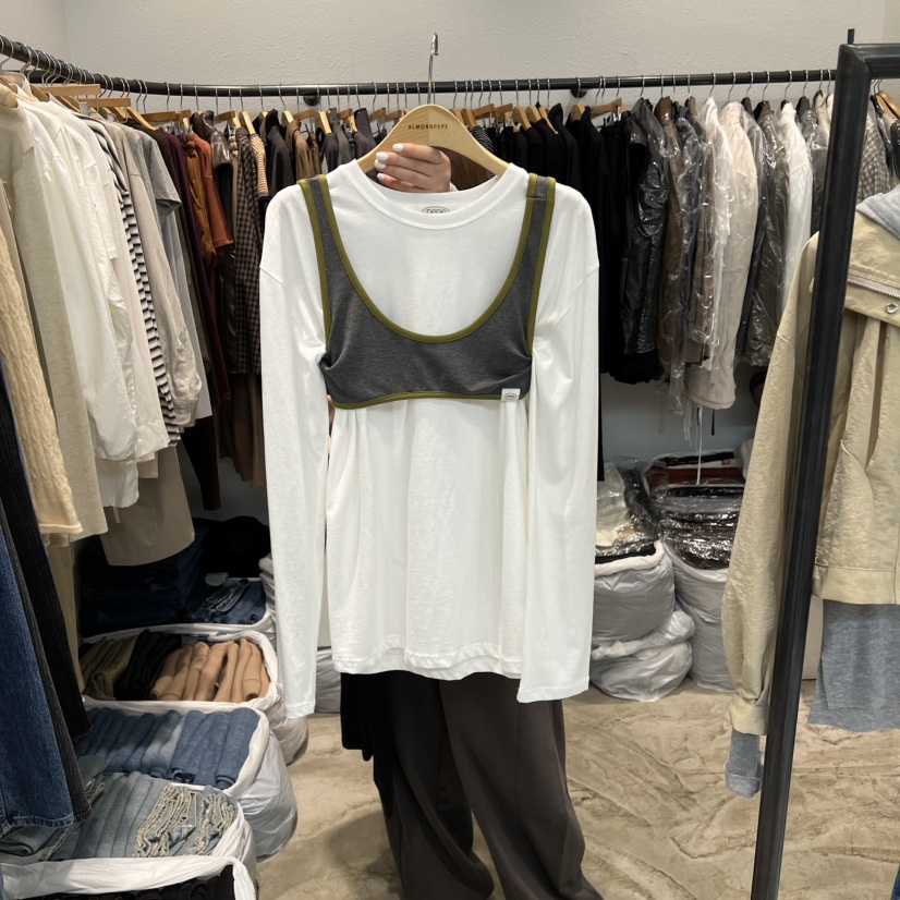 ALMOND PEPE東大門㊣實拍女士新品職業熱賣休閑長袖T恤套裝ALMOND PEPE長袖T恤