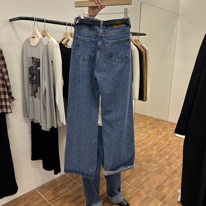 LOGON東大門㊣實拍女裝新品25秋冬牛仔褲水洗牛仔布不含腰帶LOGON牛仔褲