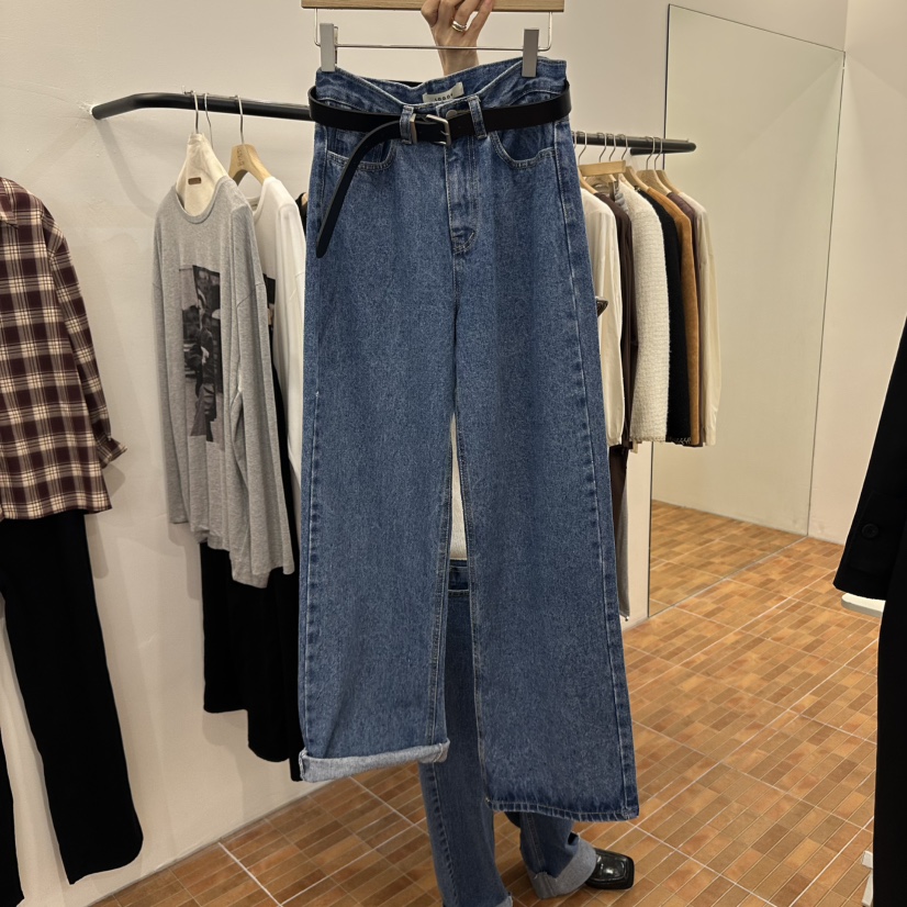 LOGON東大門㊣實拍女裝新品25秋冬牛仔褲水洗牛仔布不含腰帶LOGON牛仔褲