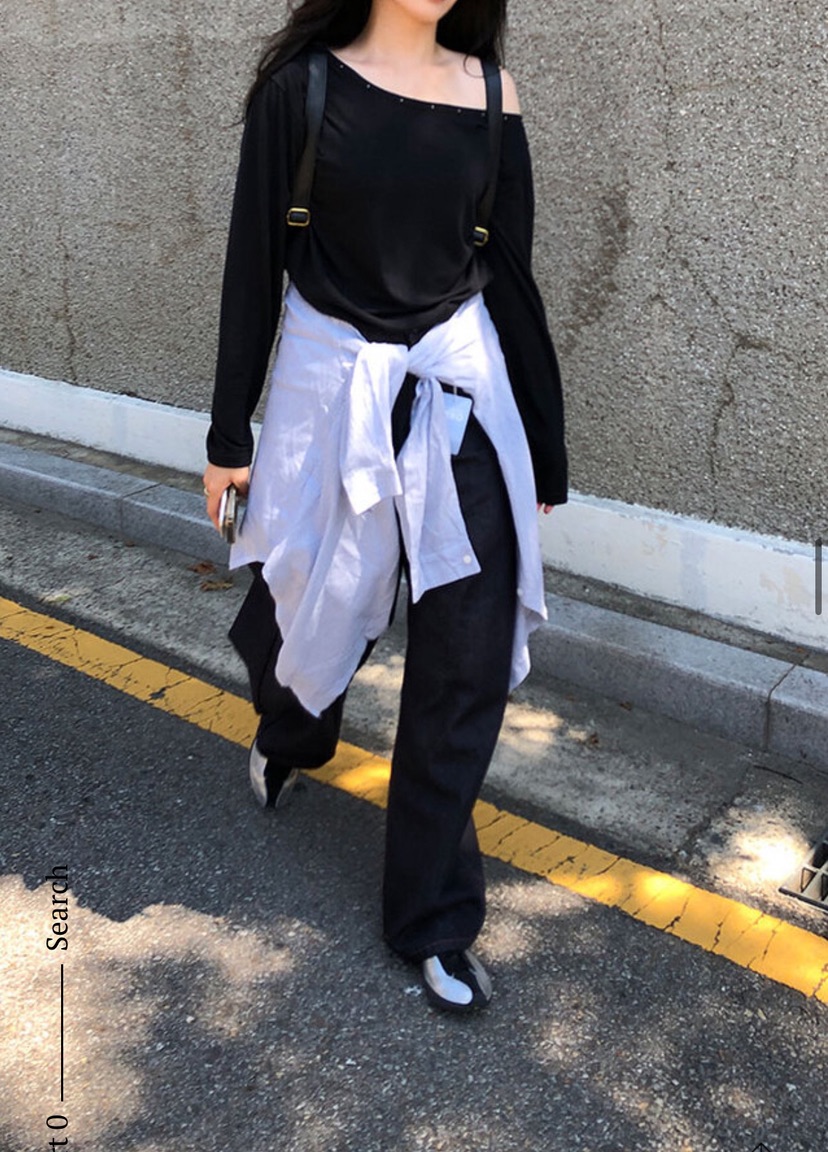 UNA/THE MAY東大門㊣實拍女裝新品熱賣休閑時尚長袖T恤露肩THEMAY/UNA長袖T恤