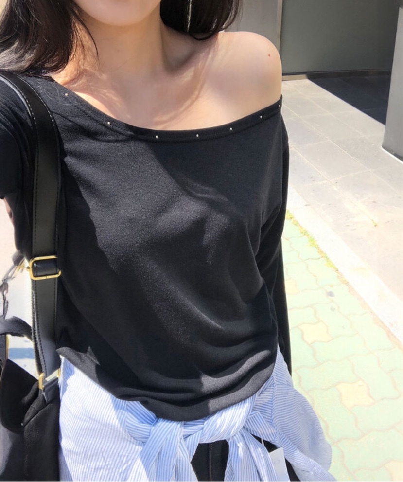 UNA/THE MAY東大門㊣實拍女裝新品熱賣休閑時尚長袖T恤露肩THEMAY/UNA長袖T恤圖色3