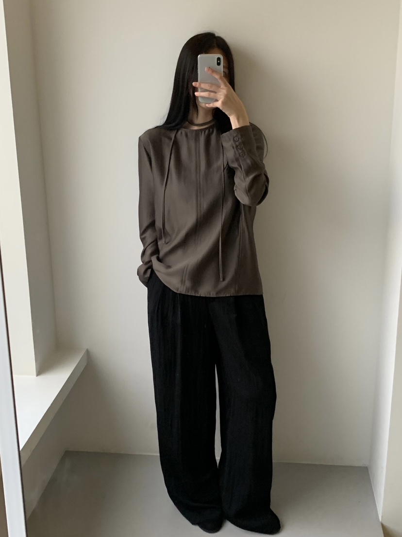 ADELINE東大門㊣實拍女士新款25秋冬休閑時尚襯衫蕾絲衫含腰繩ADELINE襯衫/蕾絲衫