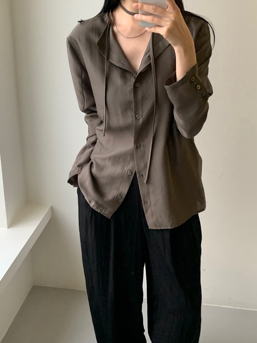 ADELINE東大門㊣實拍女士新款25秋冬休閑時尚襯衫蕾絲衫含腰繩ADELINE襯衫/蕾絲衫