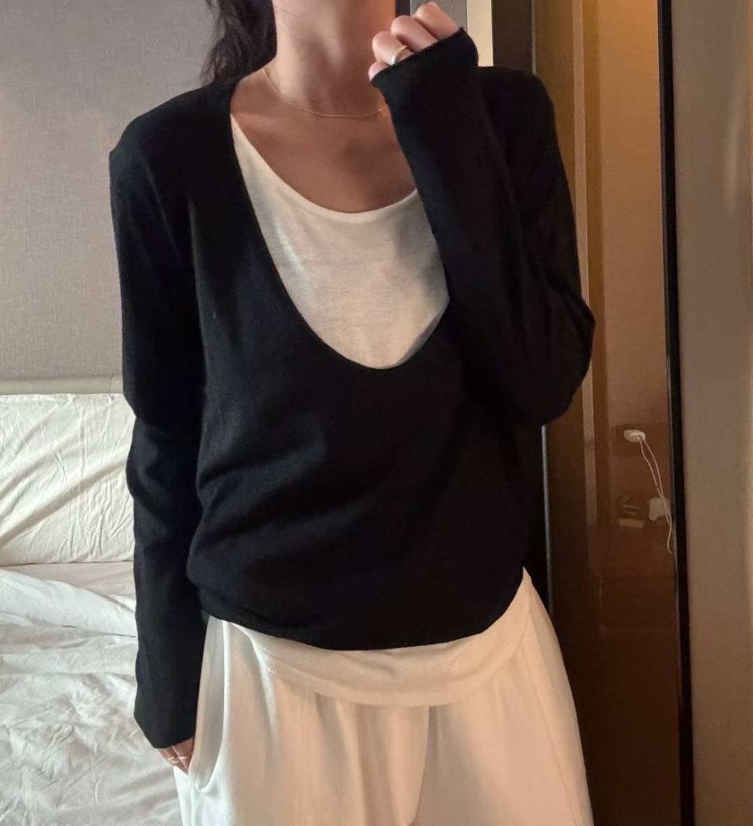 RIPPLE韓國代購㊣女裝新款時尚職業熱賣休閑真品針織衫雙V領RIPPLE針織衫圖色2