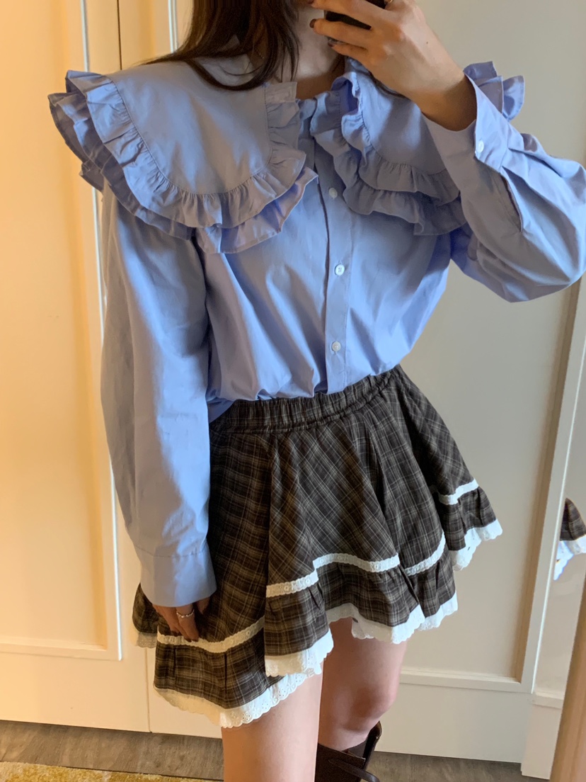 BADCALM東大門㊣代購女士新品職業熱賣時尚襯衫蕾絲衫荷葉邊BADCALM襯衫/蕾絲衫圖色2