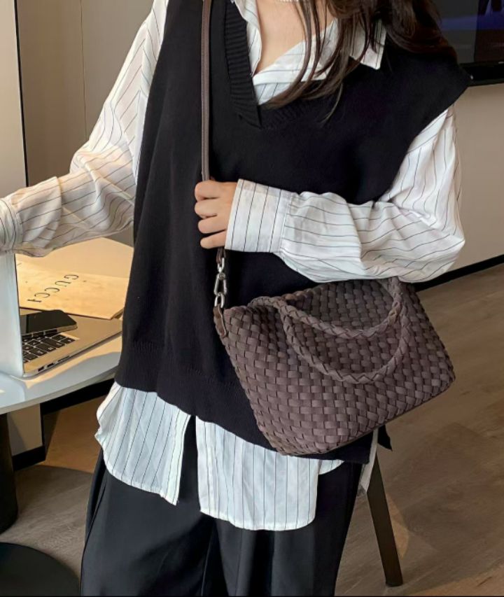 TROUVAILLE東大門㊣代購女士新品職業25秋冬單肩斜跨包網眼麂皮TROUVAILLE單肩/斜跨包