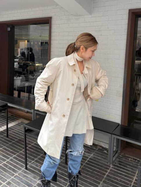 LIKEVAM韓國直郵㊣女士新品休閑熱賣時尚推薦長款風衣含腰帶LIKEVAM長款風衣