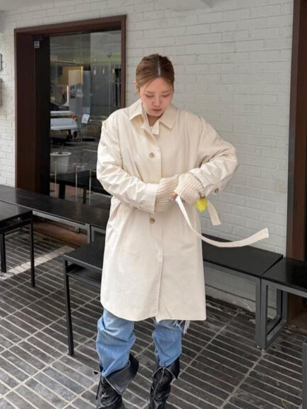 LIKEVAM韓國直郵㊣女士新品休閑熱賣時尚推薦長款風衣含腰帶LIKEVAM長款風衣