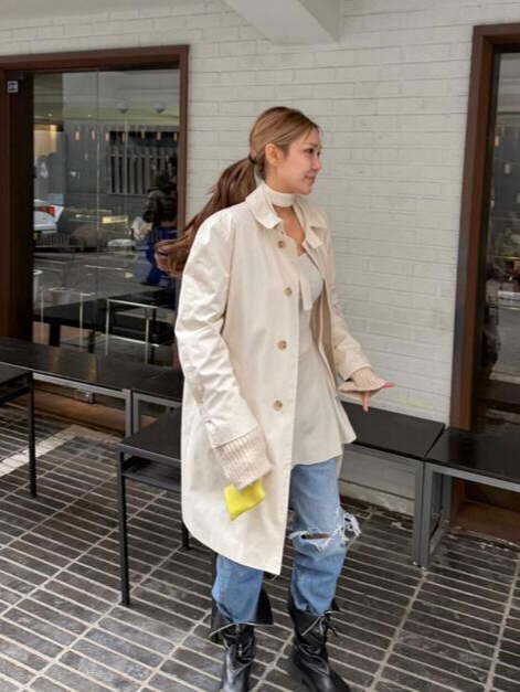 LIKEVAM韓國直郵㊣女士新品休閑熱賣時尚推薦長款風衣含腰帶LIKEVAM長款風衣