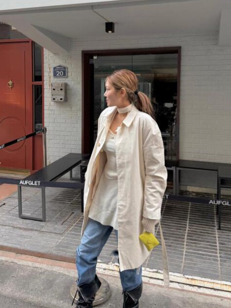 LIKEVAM韓國直郵㊣女士新品休閑熱賣時尚推薦長款風衣含腰帶LIKEVAM長款風衣