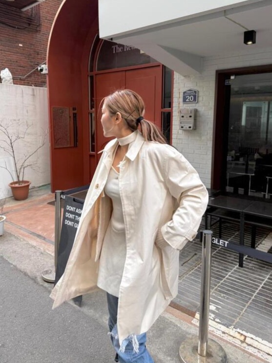 LIKEVAM韓國直郵㊣女士新品休閑熱賣時尚推薦長款風衣含腰帶LIKEVAM長款風衣