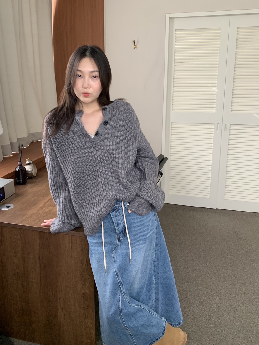 LIKEVAM韓國直郵㊣女裝新品推薦25秋冬職業休閑熱賣針織衫紐扣LIKEVAM針織衫圖色2