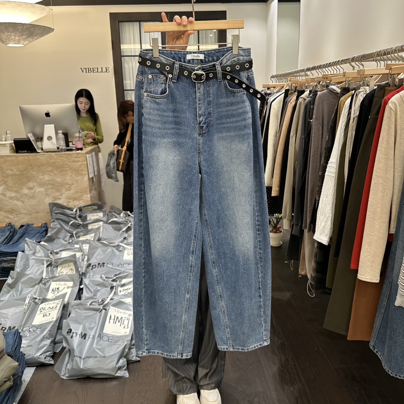 VIBELLE東大門㊣代購女裝新款25秋冬職業熱賣牛仔褲不含腰帶VIBELLE牛仔褲