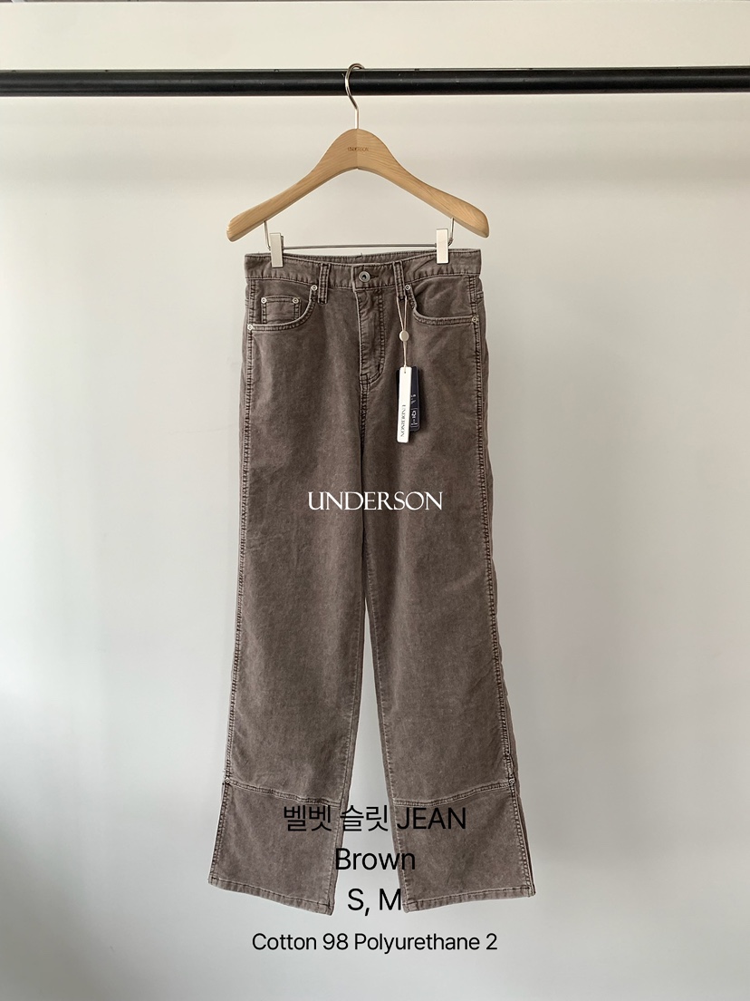 UNDERSON東大門㊣直郵女士新品人氣真品職業牛仔褲天鵝絨開衩UNDERSON牛仔褲