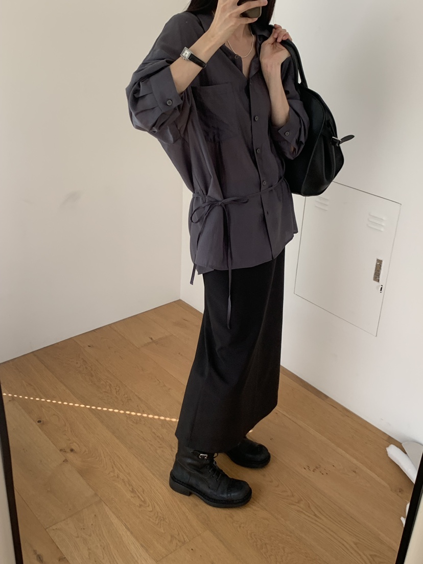 GAMDONG東大門㊣代購女士新品熱賣真品25秋冬襯衫蕾絲衫含腰繩GAMDONG襯衫/蕾絲衫