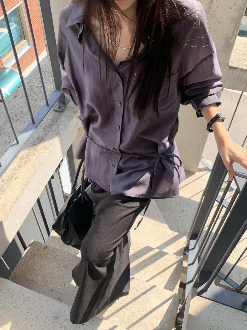 GAMDONG東大門㊣代購女士新品熱賣真品25秋冬襯衫蕾絲衫含腰繩GAMDONG襯衫/蕾絲衫
