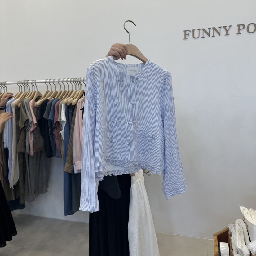 FUNNY POWDER韓國代購㊣女士新品真品熱賣休閑夾克雙層條紋THE FUNNY夾克