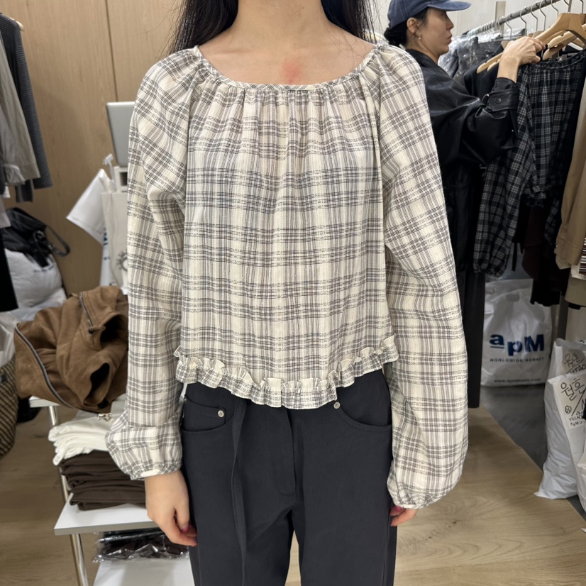 VILLABUTTON東大門㊣代購女裝新品真品推薦襯衫蕾絲衫格紋蕾絲VILLABUTTON襯衫/蕾絲衫
