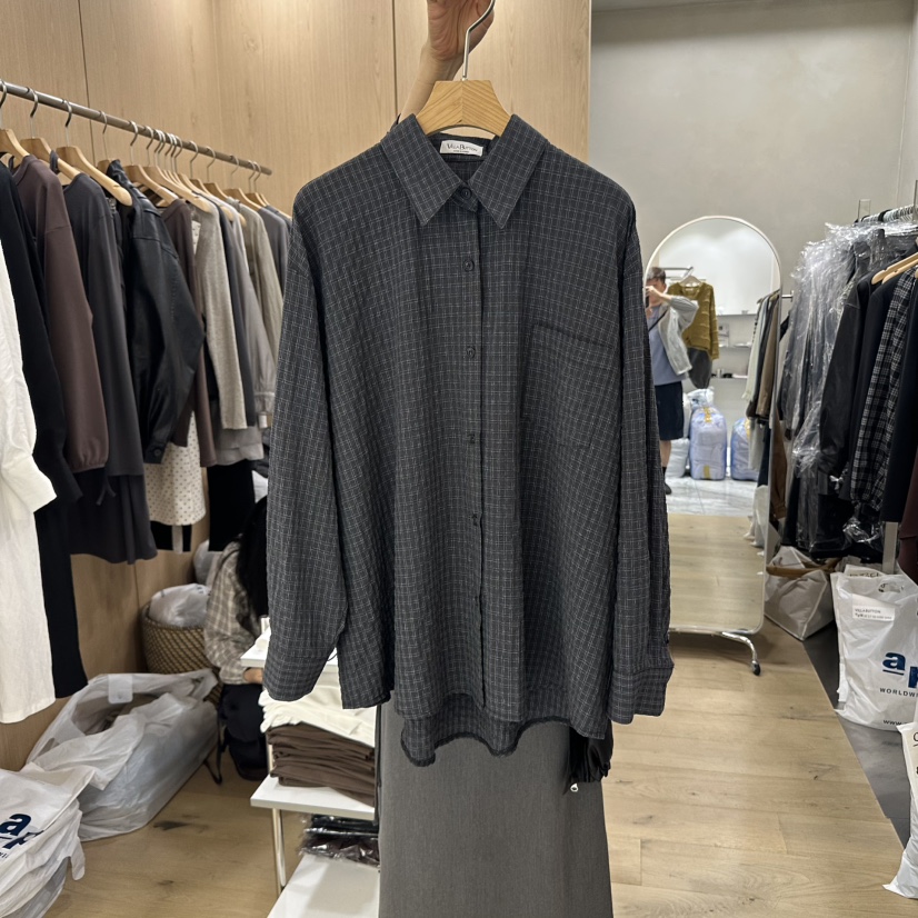 VILLABUTTON東大門㊣代購女士新品真品25秋冬襯衫蕾絲衫格紋VILLABUTTON襯衫/蕾絲衫圖色2