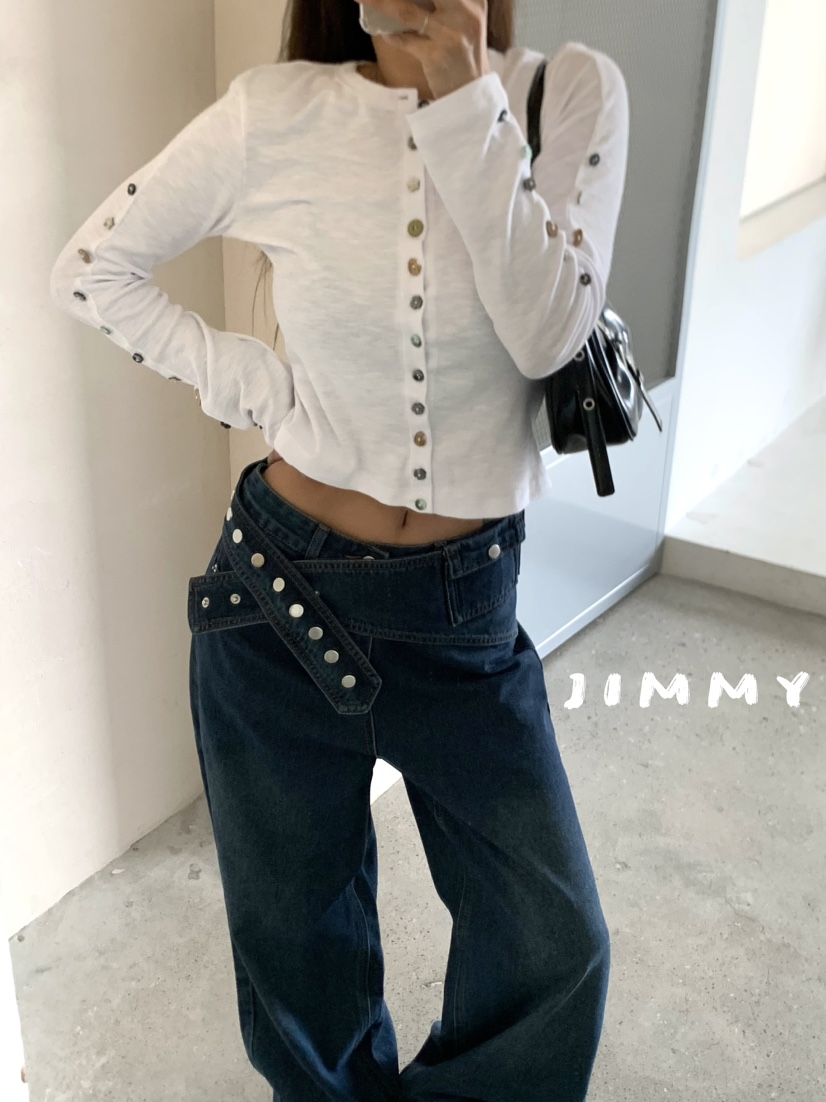 JIMMY東大門㊣實拍女裝新款推薦休閑熱賣時尚職業長袖T恤開衫JIMMY/REMAKE長袖T恤