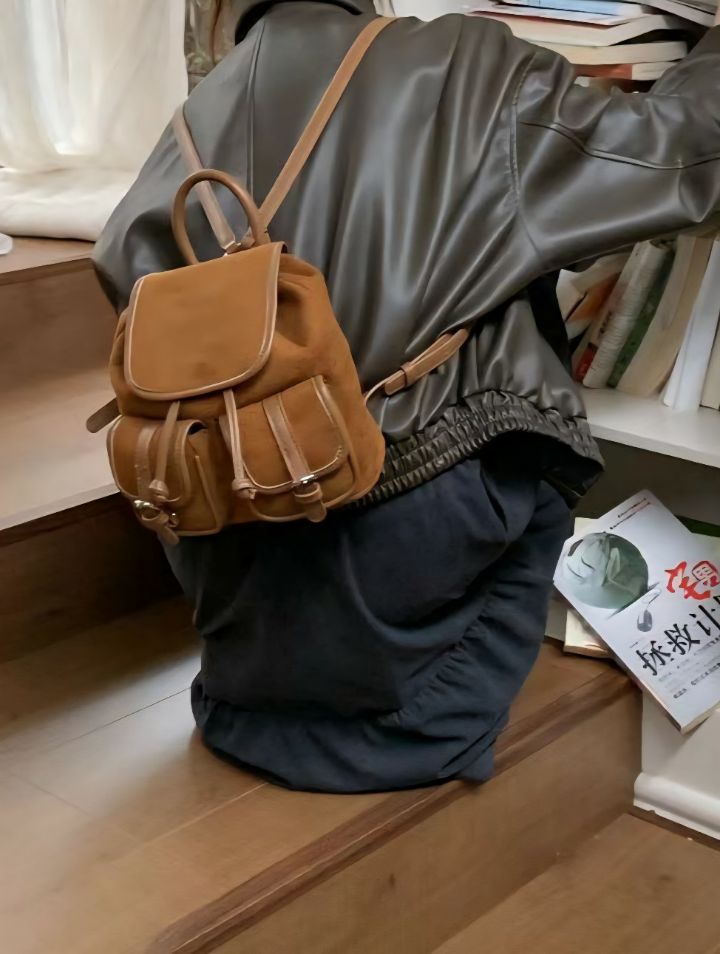 TROUVAILLE東大門㊣代購女士新品真品推薦職業雙肩背包絨面革TROUVAILLE雙肩背包