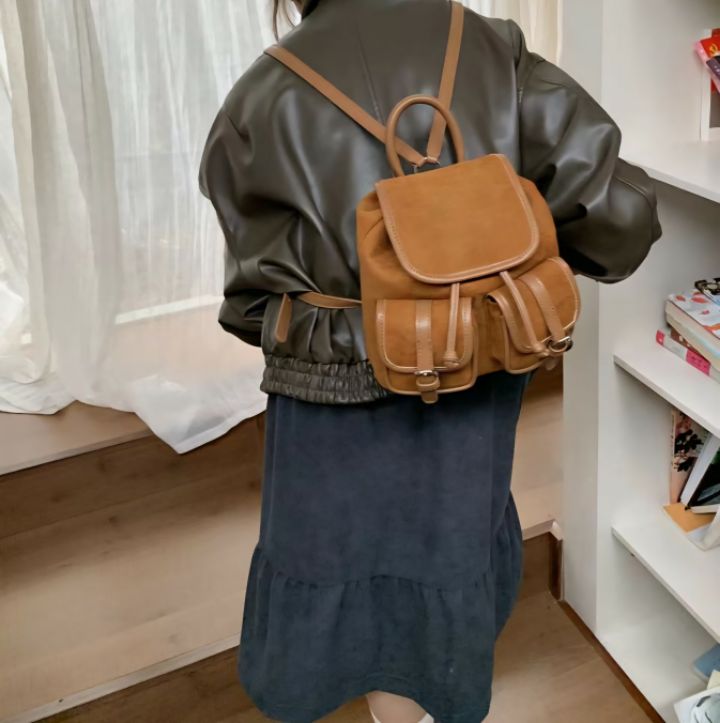 TROUVAILLE東大門㊣代購女士新品真品推薦職業雙肩背包絨面革TROUVAILLE雙肩背包圖色2
