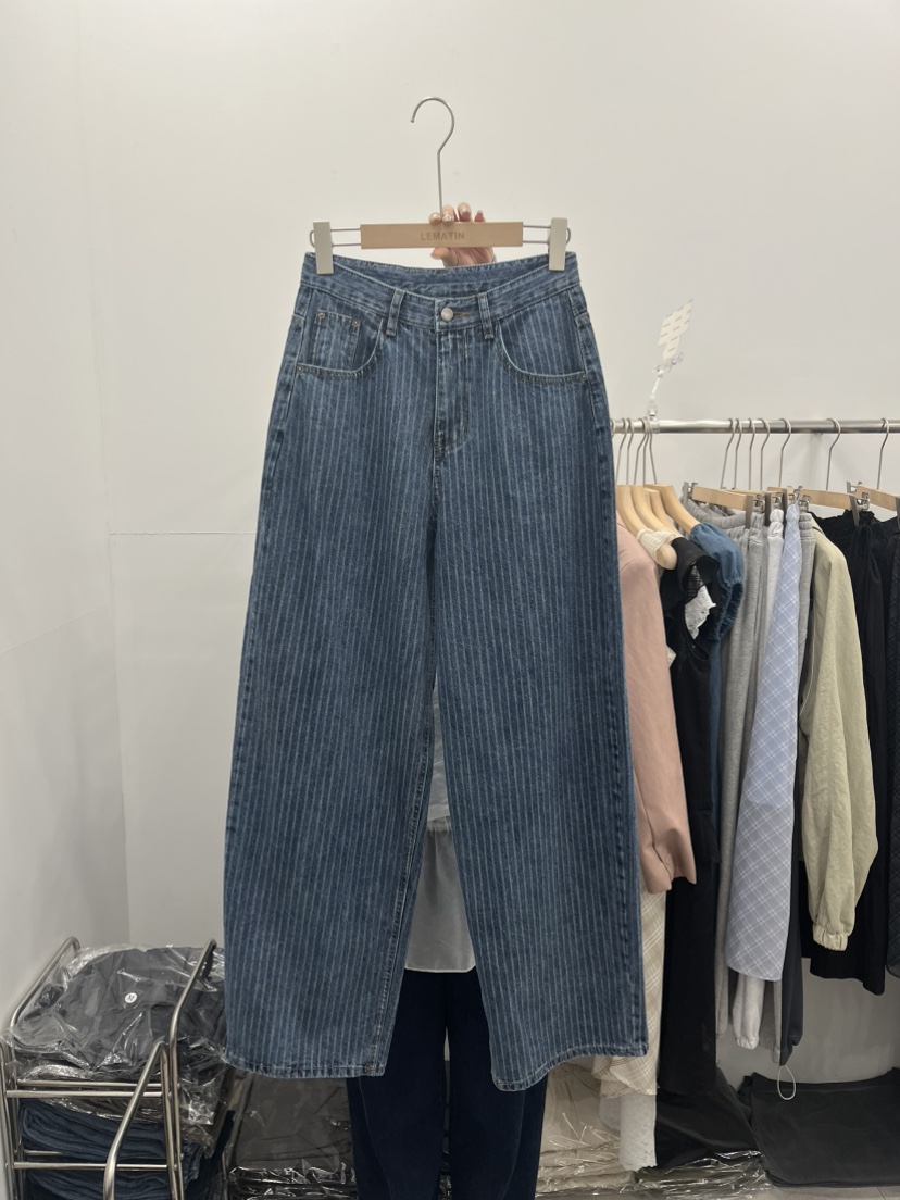 LEMATIN韓國代購㊣女裝新品休閑職業熱賣25秋冬推薦牛仔褲條紋LEMATIN牛仔褲