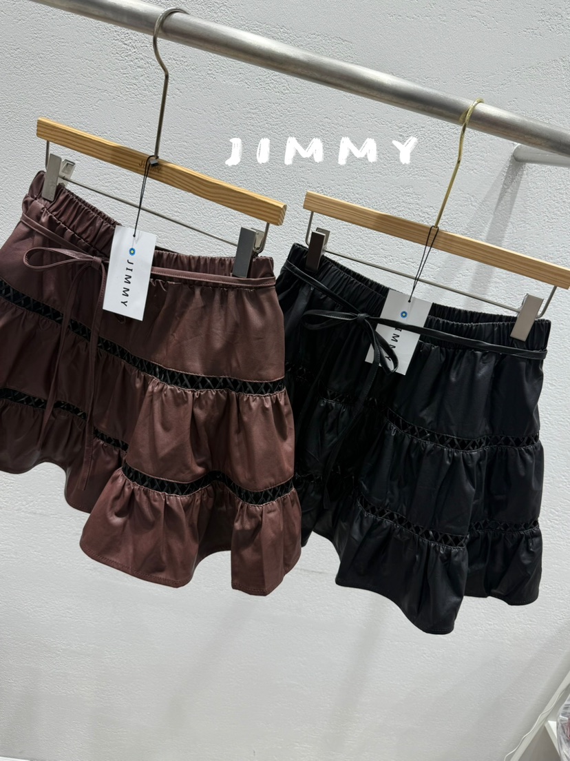 JIMMY韓國代購㊣女裝新品25秋冬熱賣人氣時尚短裙含腰繩皮革JIMMY/REMAKE短裙