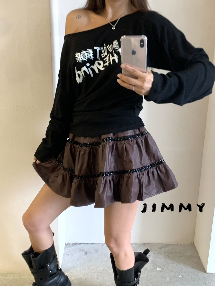 JIMMY韓國代購㊣女裝新品25秋冬熱賣人氣時尚短裙含腰繩皮革JIMMY/REMAKE短裙