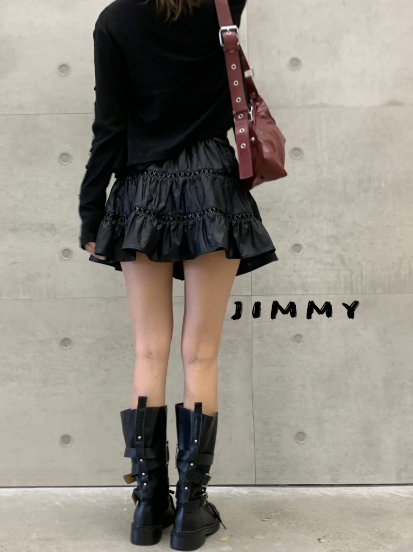 JIMMY韓國代購㊣女裝新品25秋冬熱賣人氣時尚短裙含腰繩皮革JIMMY/REMAKE短裙