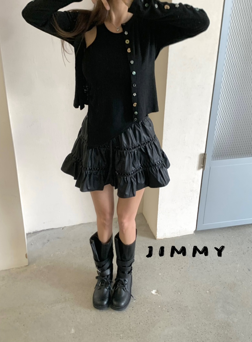 JIMMY韓國代購㊣女裝新品25秋冬熱賣人氣時尚短裙含腰繩皮革JIMMY/REMAKE短裙